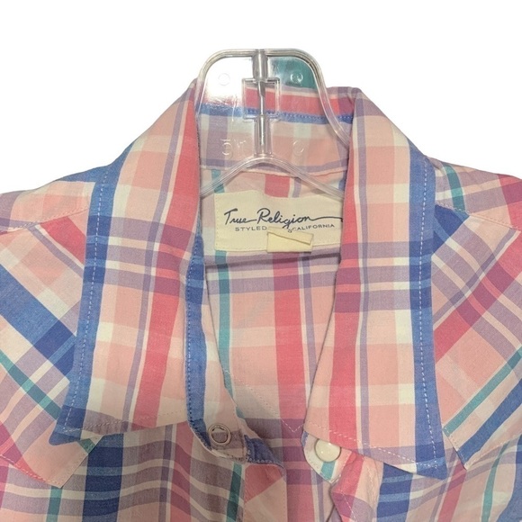 True Religion Georgia Snap Closure Pink Plaid Shirt - Picture 5 of 6